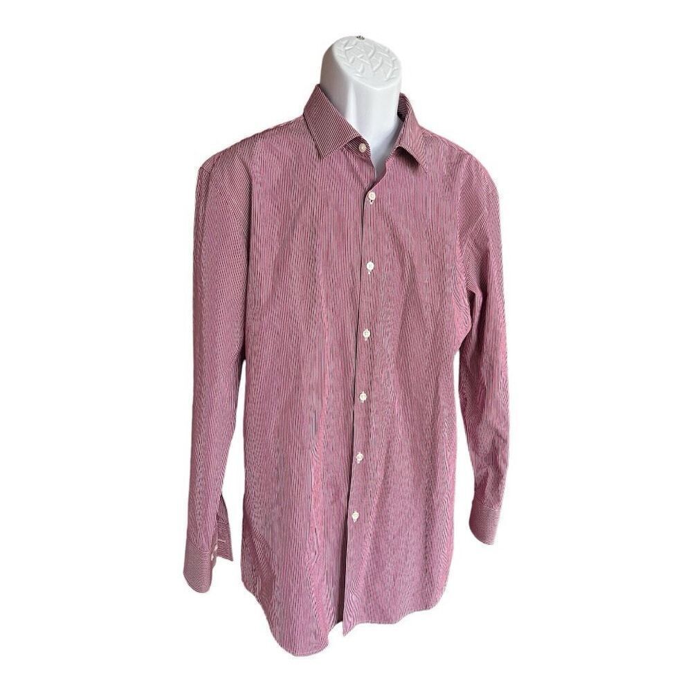 NWT Mens Hugo Boss Deep Red Pinstripe Slim Fit Button Down Shirt Sz 17 1/2 32/33
